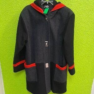 Ring Black and Red Pea Coat